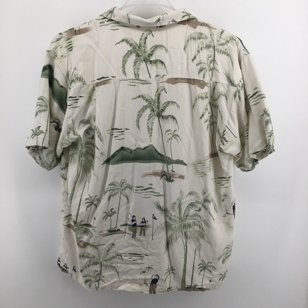 Big Dogs Hawaiian‎ Shirt Mens Med Cream Tropical Golf Palm Tree Rayon Button Up - Picture 9 of 9